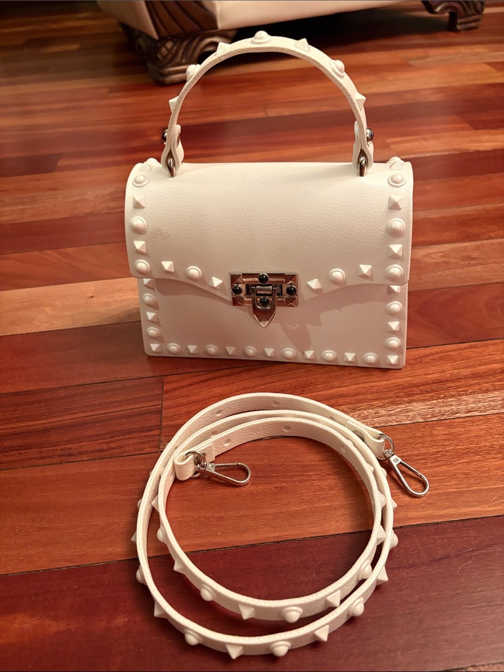 Karl Lagerfeld White Stud-Embellished Mini Top-Handle Bag